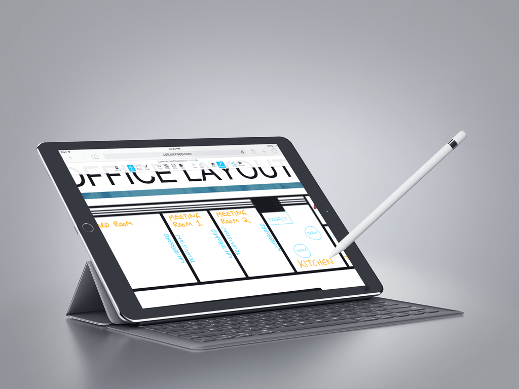 Using Apple Pencil and Keyboard for office Layout Planning on iPad Pro in Collusion App